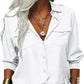 Damen-Hemd mit einfarbigem Revers und langen Ärmeln und Button-Down-Kragen