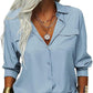 Damen-Hemd mit einfarbigem Revers und langen Ärmeln und Button-Down-Kragen