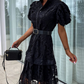 Damen Retro Kurzarmkleid mit ausgehöhlter Spitze