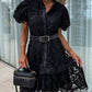 Damen Retro Kurzarmkleid mit ausgehöhlter Spitze