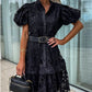 Damen Retro Kurzarmkleid mit ausgehöhlter Spitze