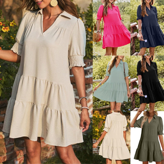 Minikleid mit V-Ausschnitt und Rüschen für Damen
