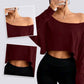 Langärmliges, übergroßes, lockeres, schulterfreies Crop-Top für Damen