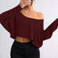 Langärmliges, übergroßes, lockeres, schulterfreies Crop-Top für Damen