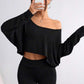 Langärmliges, übergroßes, lockeres, schulterfreies Crop-Top für Damen
