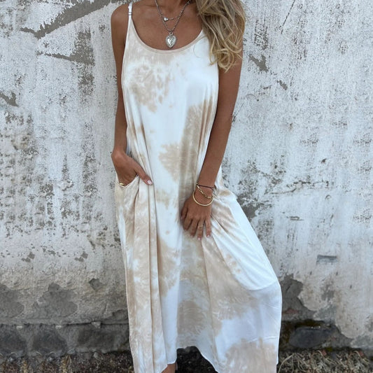 Bedrucktes rückenfreies Kleid mit Spaghettiträgern für Damen
