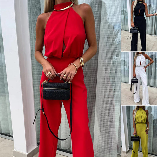 Eleganter ärmelloser einfarbiger Damen-Overall