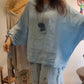 👗 Damen-Set aus locker sitzender Bluse und weiten Hosen mit Blumendruck