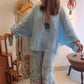 👗 Damen-Set aus locker sitzender Bluse und weiten Hosen mit Blumendruck
