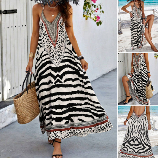 🌸Begrenztes Angebot: 50% Rabatt🌸Maxi-Slipkleid mit Zebra-Leopardenmuster