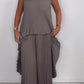 ✨49% Rabatt🌸Laney Set aus plissiertem, kurzärmligem, unregelmäßigem Midi-Top und Hose mit weitem Bein und elastischer Taille