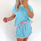 Modisches zweiteiliges Set aus Kurzarmtop und Shorts mit Farbblockdesign für Damen