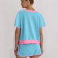 Modisches zweiteiliges Set aus Kurzarmtop und Shorts mit Farbblockdesign für Damen