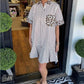 Damenmode gestreifte Patchwork-Hemdkleider mit Leopardenmuster