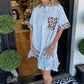 Damenmode gestreifte Patchwork-Hemdkleider mit Leopardenmuster