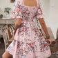 🎀Elegantes, gesmoktes Kleid mit quadratischem Ausschnitt und Blumendruck für Damen