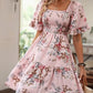🎀Elegantes, gesmoktes Kleid mit quadratischem Ausschnitt und Blumendruck für Damen
