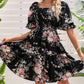 🎀Elegantes, gesmoktes Kleid mit quadratischem Ausschnitt und Blumendruck für Damen