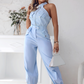 Ärmelloses Crop-Top und High-Waist-Hose-Outfit für Damen