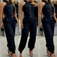 Ärmelloses Crop-Top und High-Waist-Hose-Outfit für Damen