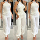 Ärmelloses Crop-Top und High-Waist-Hose-Outfit für Damen