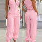 Ärmelloses Crop-Top und High-Waist-Hose-Outfit für Damen