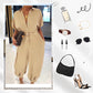 Lässiger, lockerer, kurzärmliger Jumpsuit mit Knopfleiste für Damen