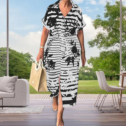 49%Rabatte✨Verkauf🔥Kurzärmeliges Kleid mit Blumenmuster und geschlitztem Saum
