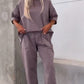 Lässiges, einfarbiges, kurzärmliges Oberteil und Hose, zweiteiliges Set für Damen