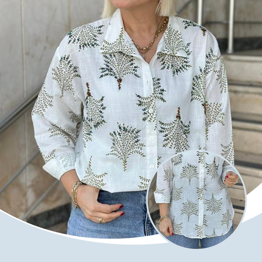 🍁Lässiges Damenhemd mit botanischem Aufdruck✨