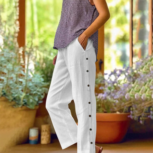Lässige, einfarbige, locker sitzende Cropped-Hose mit seitlichen Knöpfen