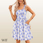 ⏰Heißer Verkauf 49% Rabatt💃Sommerkleider für Damen, lässiges Sommerkleid mit quadratischem Ausschnitt und Blumenmuster und Taschen