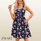 ⏰Heißer Verkauf 49% Rabatt💃Sommerkleider für Damen, lässiges Sommerkleid mit quadratischem Ausschnitt und Blumenmuster und Taschen