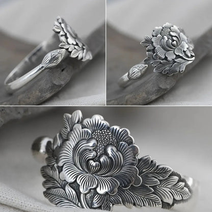🌺Vintage Silber 3D Pfingstrosenarmband