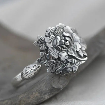 🌺Vintage Silber 3D Pfingstrosenarmband