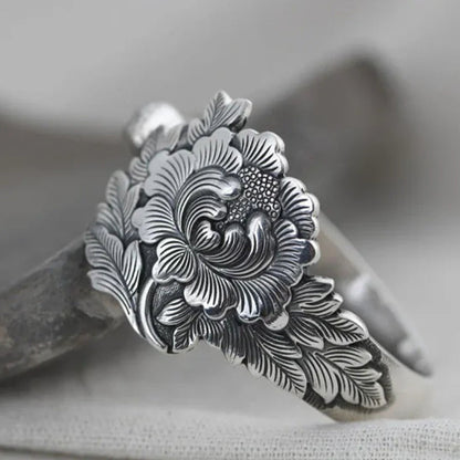 🌺Vintage Silber 3D Pfingstrosenarmband