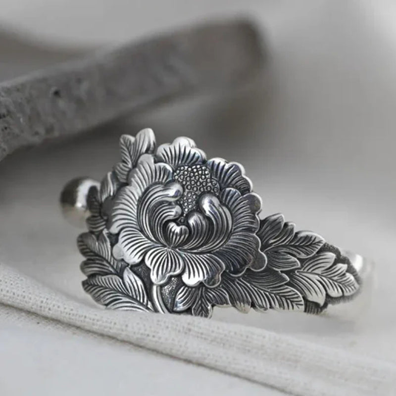 🌺Vintage Silber 3D Pfingstrosenarmband