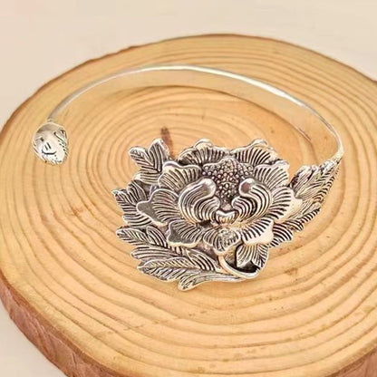 🌺Vintage Silber 3D Pfingstrosenarmband