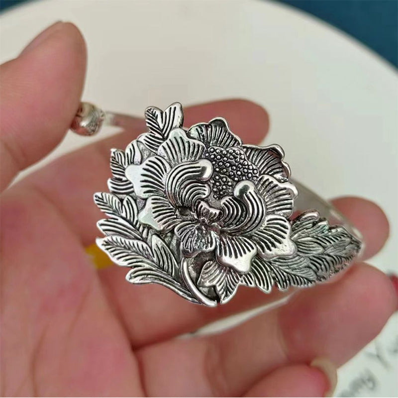 🌺Vintage Silber 3D Pfingstrosenarmband