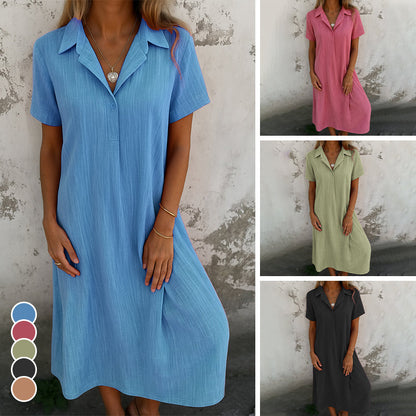 Einfarbiges Kurzarmkleid für Damen
