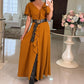 Asymmetrisches Kleid mit V-Ausschnitt und Rüschen für Damen