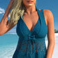 🏖️Damen-Badeanzug mit V-Ausschnitt und Spitzenbesatz und Boyshorts, zweiteilig