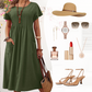 👗Faltenkleid für Damen mit kurzen Ärmeln und Taschen💃