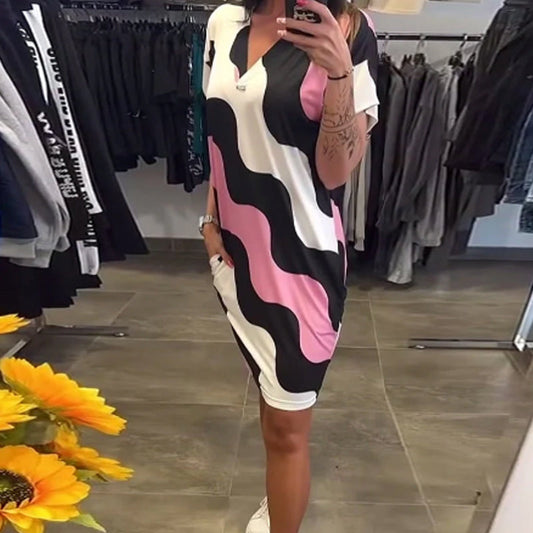 🥻 Kurzarmkleid mit V-Ausschnitt für Damen