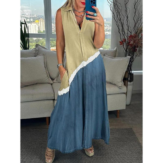 👗Ärmelloses Batikkleid mit V-Ausschnitt und Revers für Damen🌈