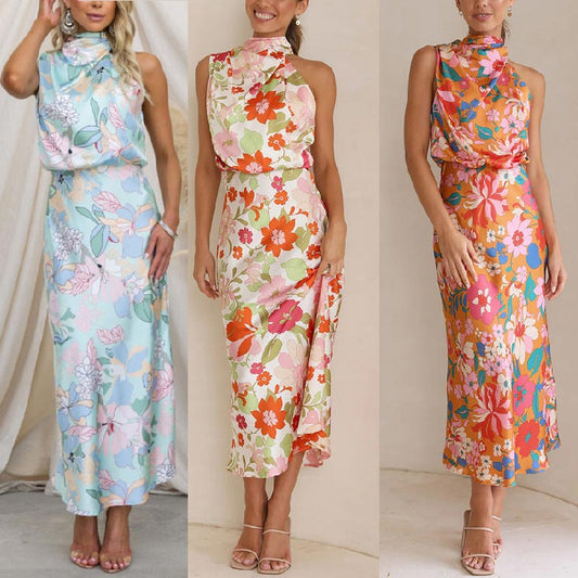 Love In The Garden Maxikleid mit Blumenmuster, Neckholder und elastischer Taille