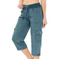 Einfarbige 3/4-Cargohose mit hoher Taille und Kordelzug für Damen