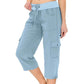 Einfarbige 3/4-Cargohose mit hoher Taille und Kordelzug für Damen