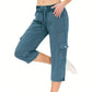 Einfarbige 3/4-Cargohose mit hoher Taille und Kordelzug für Damen