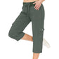 Einfarbige 3/4-Cargohose mit hoher Taille und Kordelzug für Damen